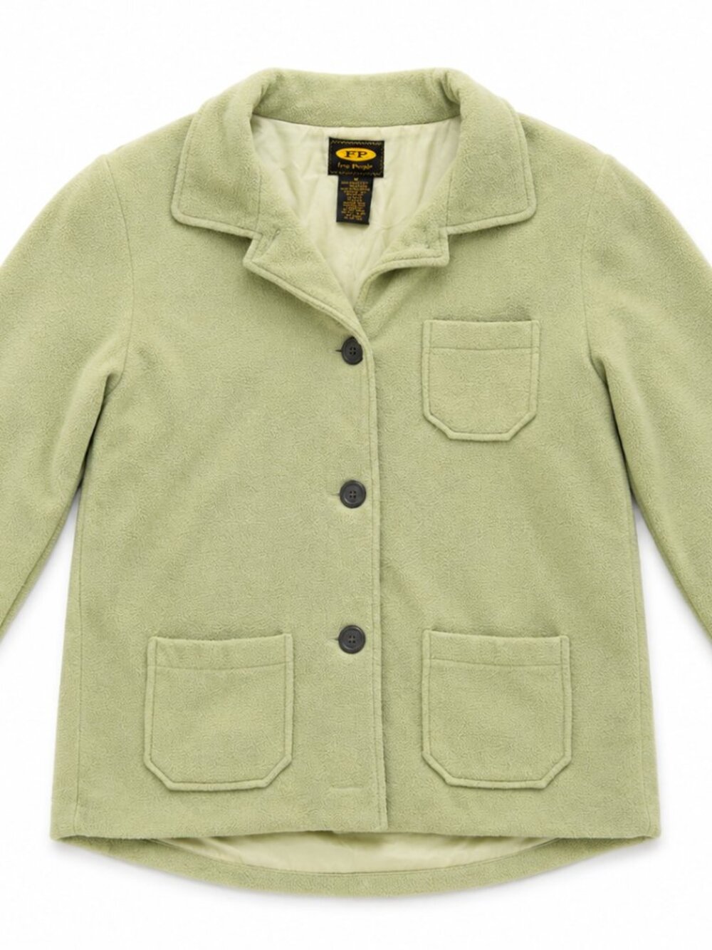 Vintage Free People FP Sage Green Fleece Jacket Medium Cozy Button Front Coat